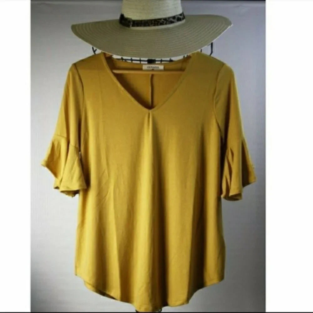 New!!! Mustard Plus Size Waterfall Sleeve Top - Size 2X